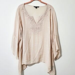 Zac & Rachel Embroidered Crwam Split Neck Tunic Top 1X